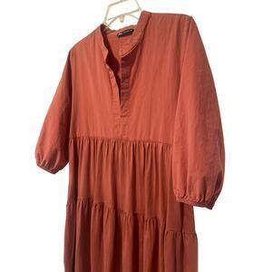 Zara High-Low Midi Dress Elasticized Sleeves 100% Cotton Med